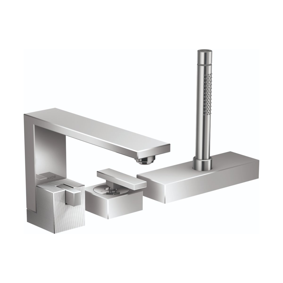 AXOR Edge 3-Hole Roman Tub Set Trim with 1.75 GPM Handshower - Diamond Cut in Chrome