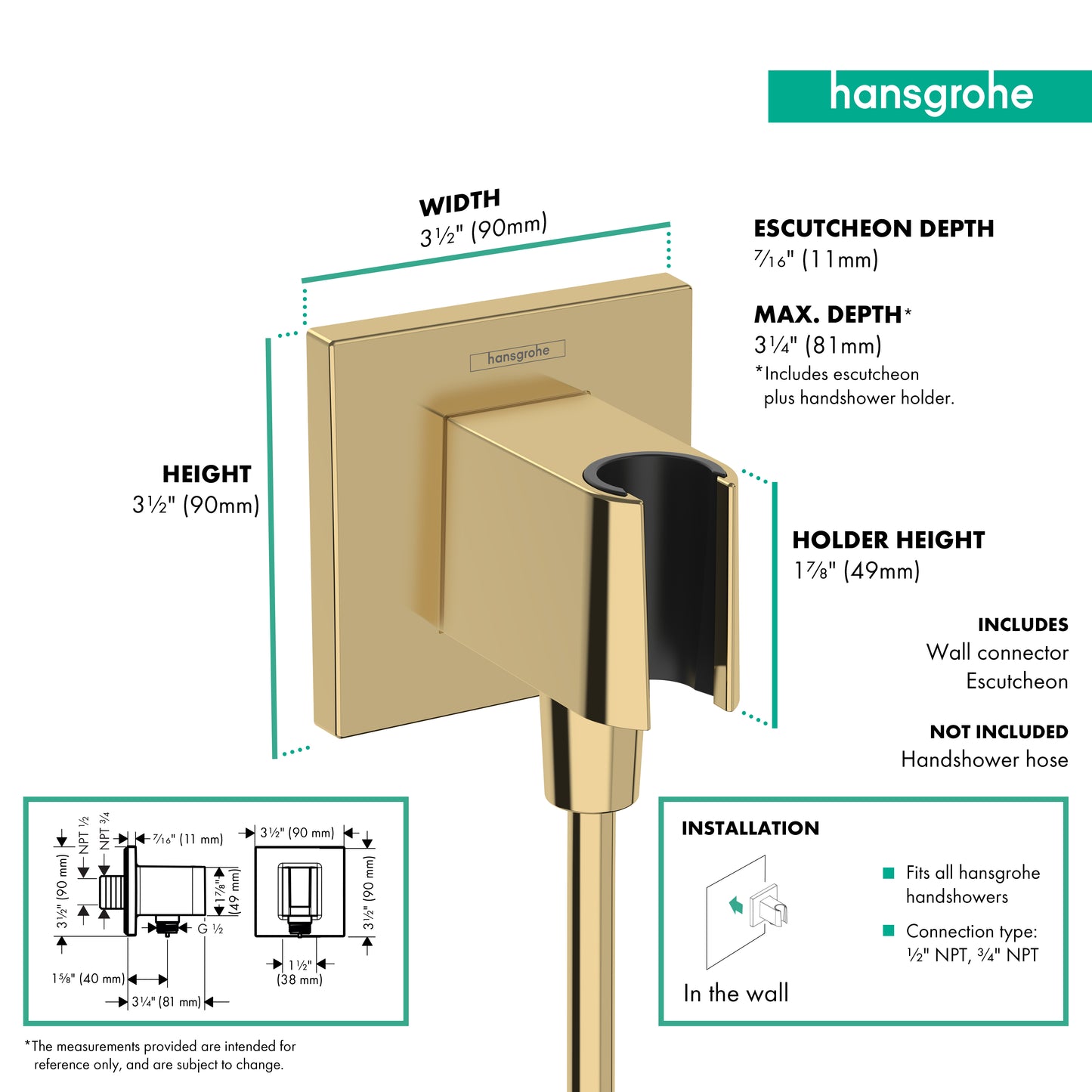 HANSGROHE 26889991 Wall Outlet with Handshower Holder - Polished Gold Optic