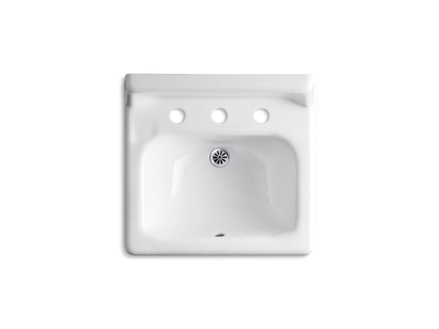 KOHLER K-2868-0 Hudson 20" x 18" wall-mount bathroom sink with widespread faucet holes and lugs for chair carrier - White