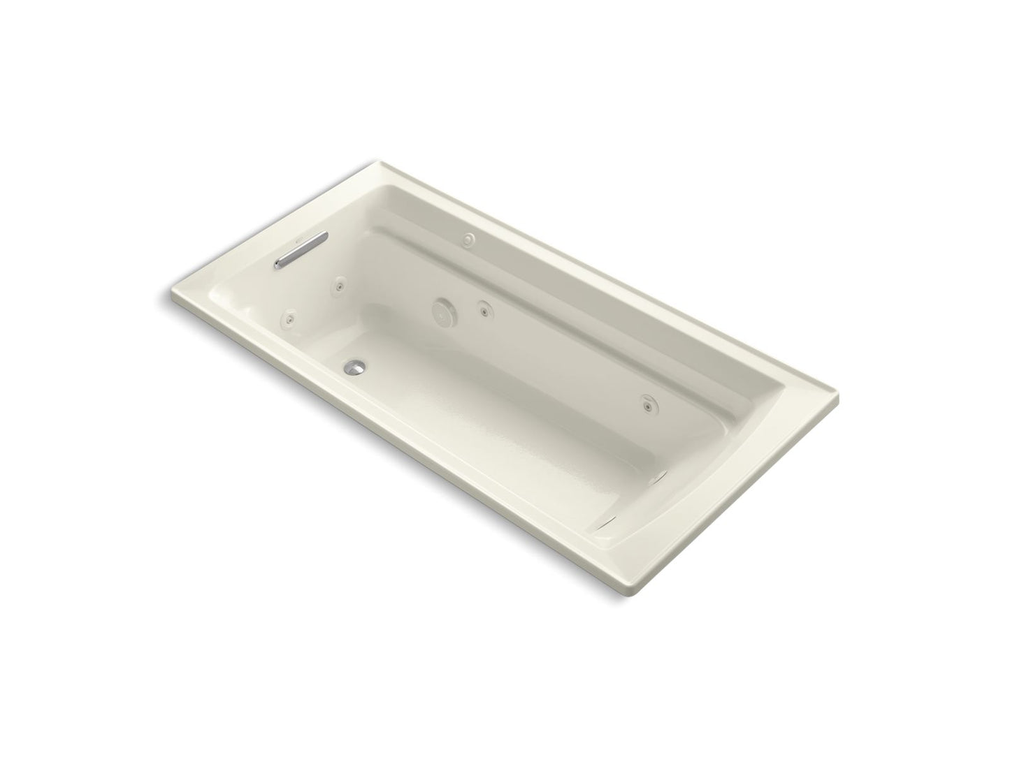 KOHLER Archer 72" x 36" drop-in heated whirlpool bath - Biscuit, K-1124-H-96