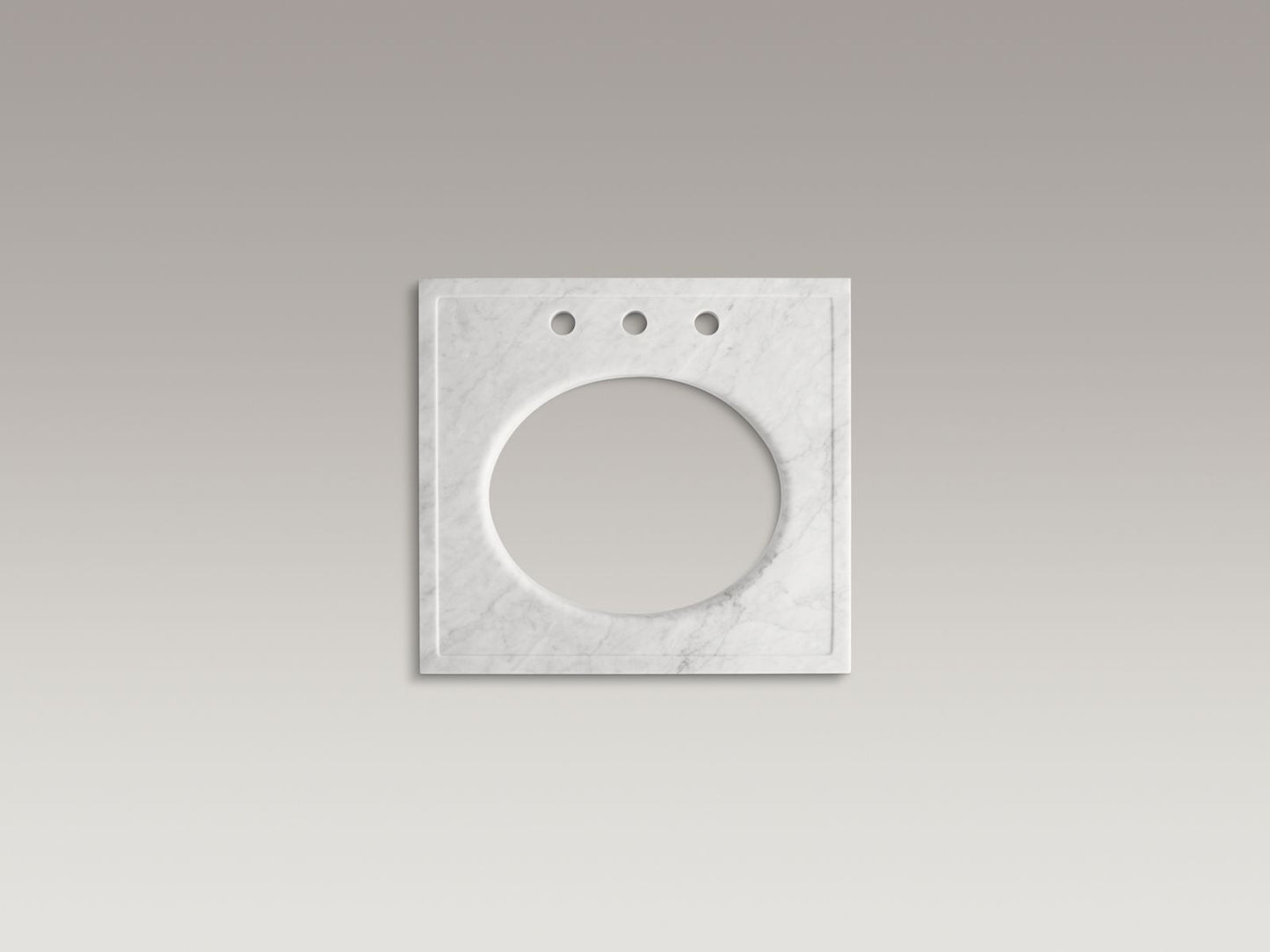 KOHLER K-3023-WH Kathryn 24" x 22" marble console tabletop with 8" widespread faucet holes and cut for K-2205-G/K-2210-G undermount bathroom sink - White Carrara Marble