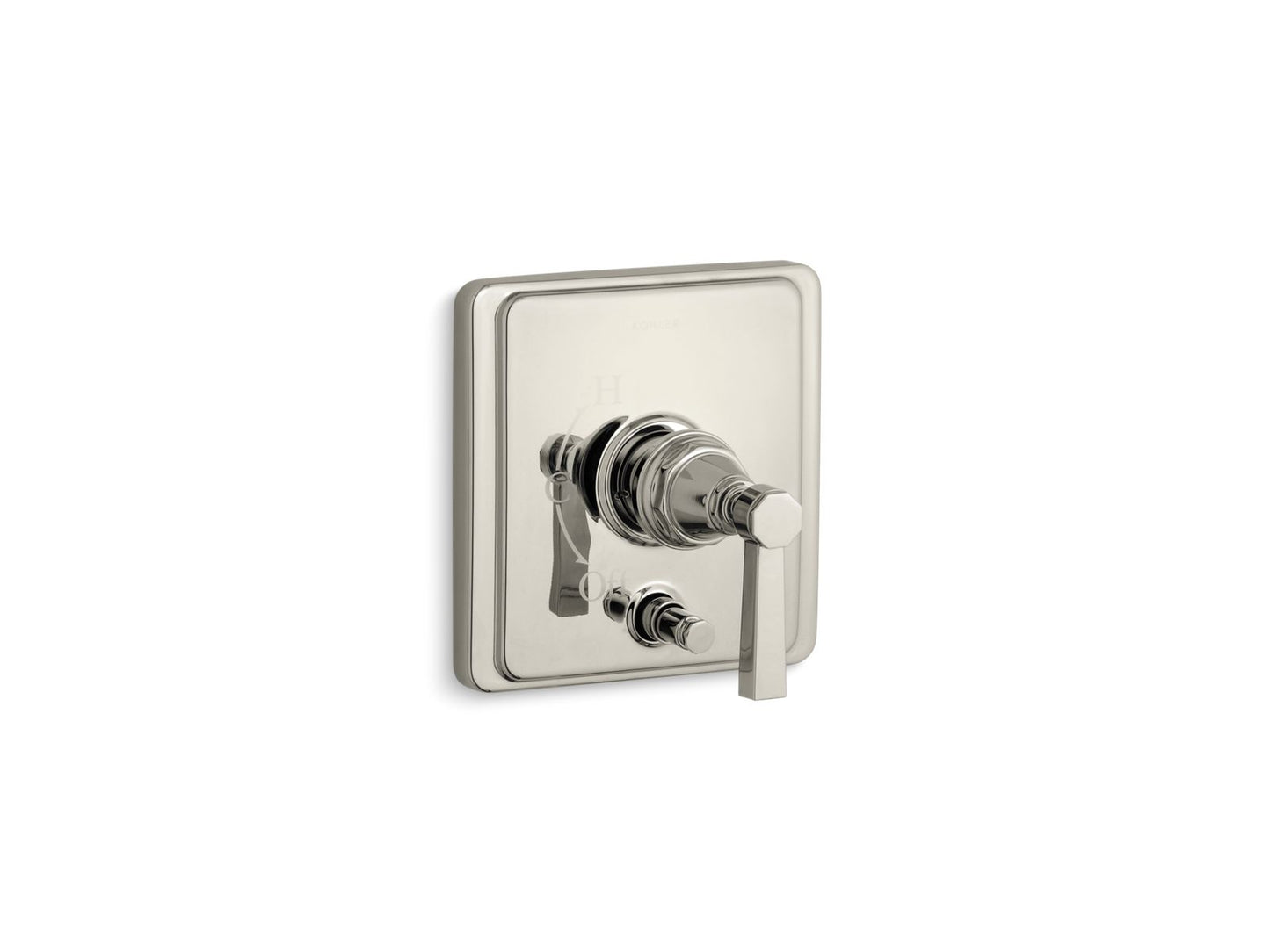 KOHLER Pinstripe Rite-Temp valve trim with push-button diverter and lever handle - Vibrant Polished Nickel, K-T98757-4A-SN