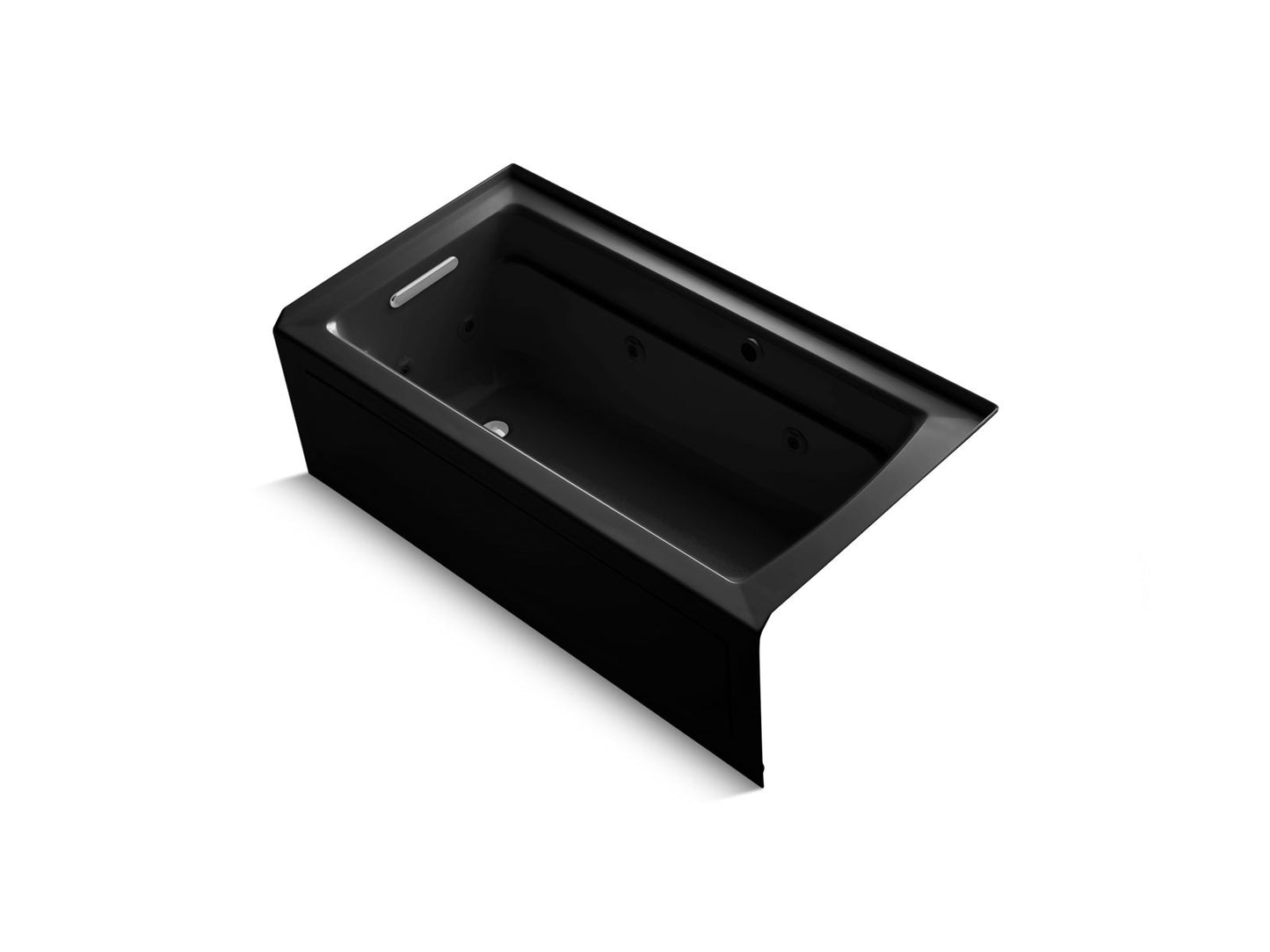 KOHLER Archer 60" x 32" alcove whirlpool bath with Bask heated surface, alcove left drain - Black Black, K-1122-LAW-7
