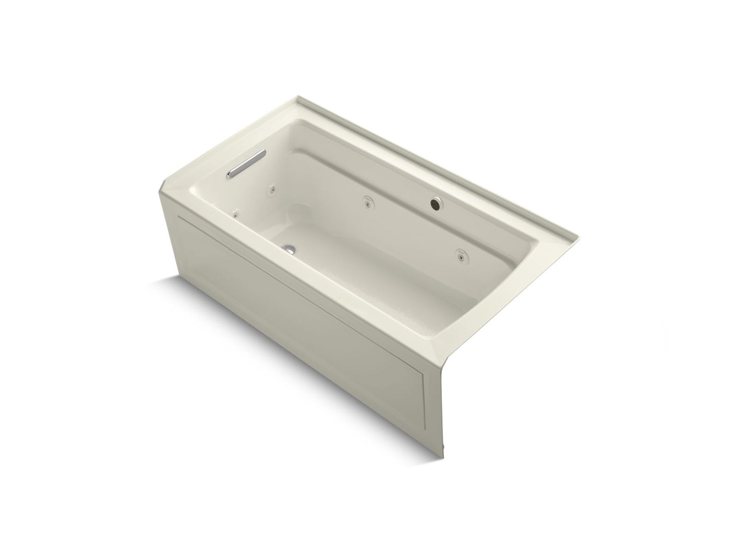 KOHLER Archer 60" x 32" alcove whirlpool bath with Bask heated surface, alcove left drain - Biscuit, K-1122-LAW-96