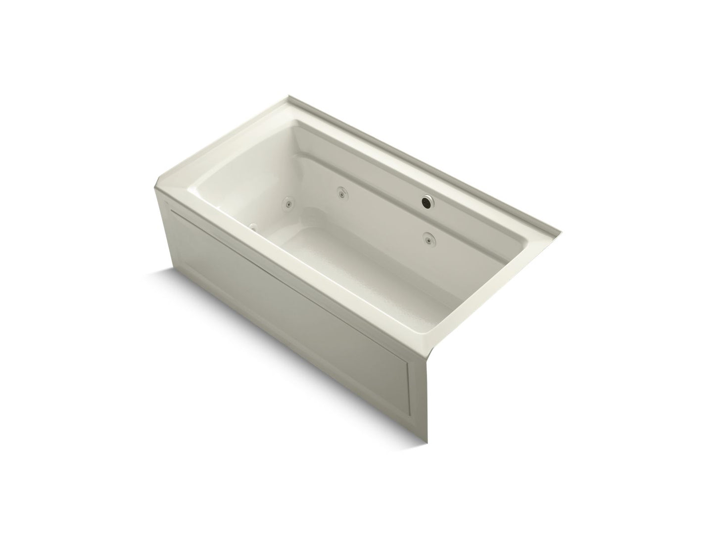 KOHLER Archer 60" x 32" alcove whirlpool bath with Bask heated surface, right drain - Biscuit, K-1122-RAW-96