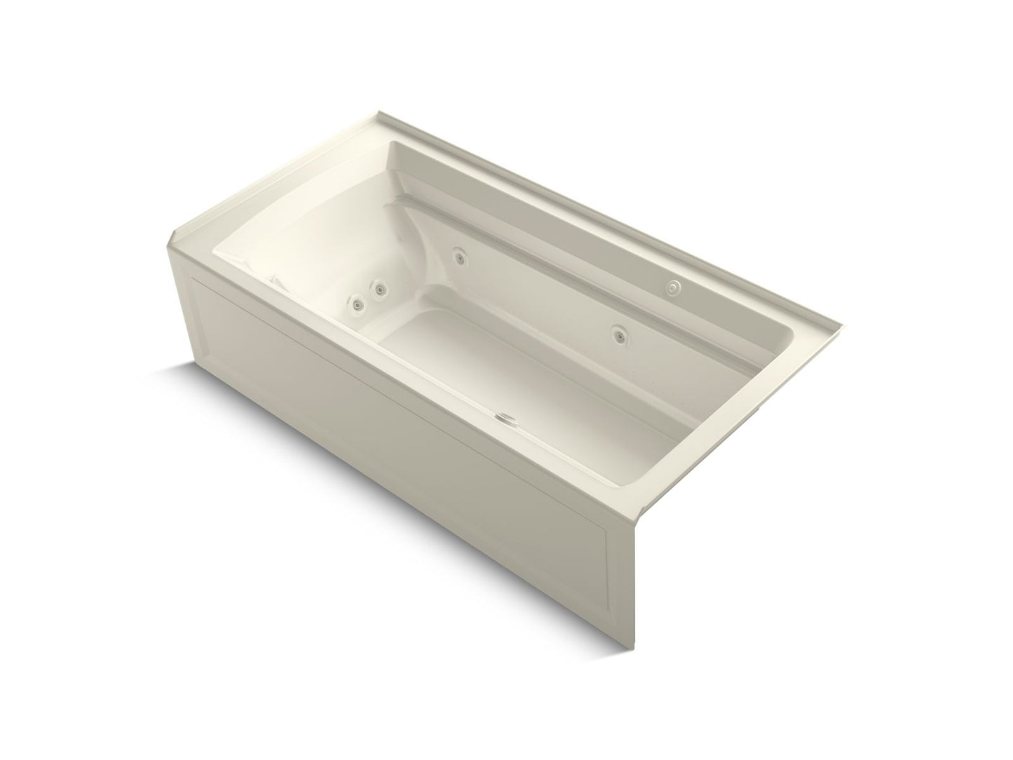 KOHLER Archer 72" x 36" alcove Heated BubbleMassage air bath and whirlpool, right drain - Biscuit, K-1124-XGHRA-96
