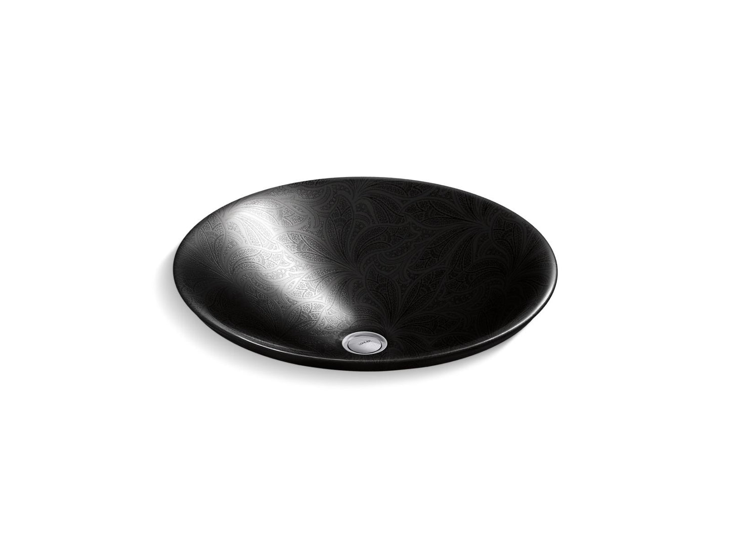 KOHLER Sartorial Paisley Carillon 17-1/2" round drop-in bathroom sink, no overflow - Black Sartorial Paisley, K-75748-FP2-7
