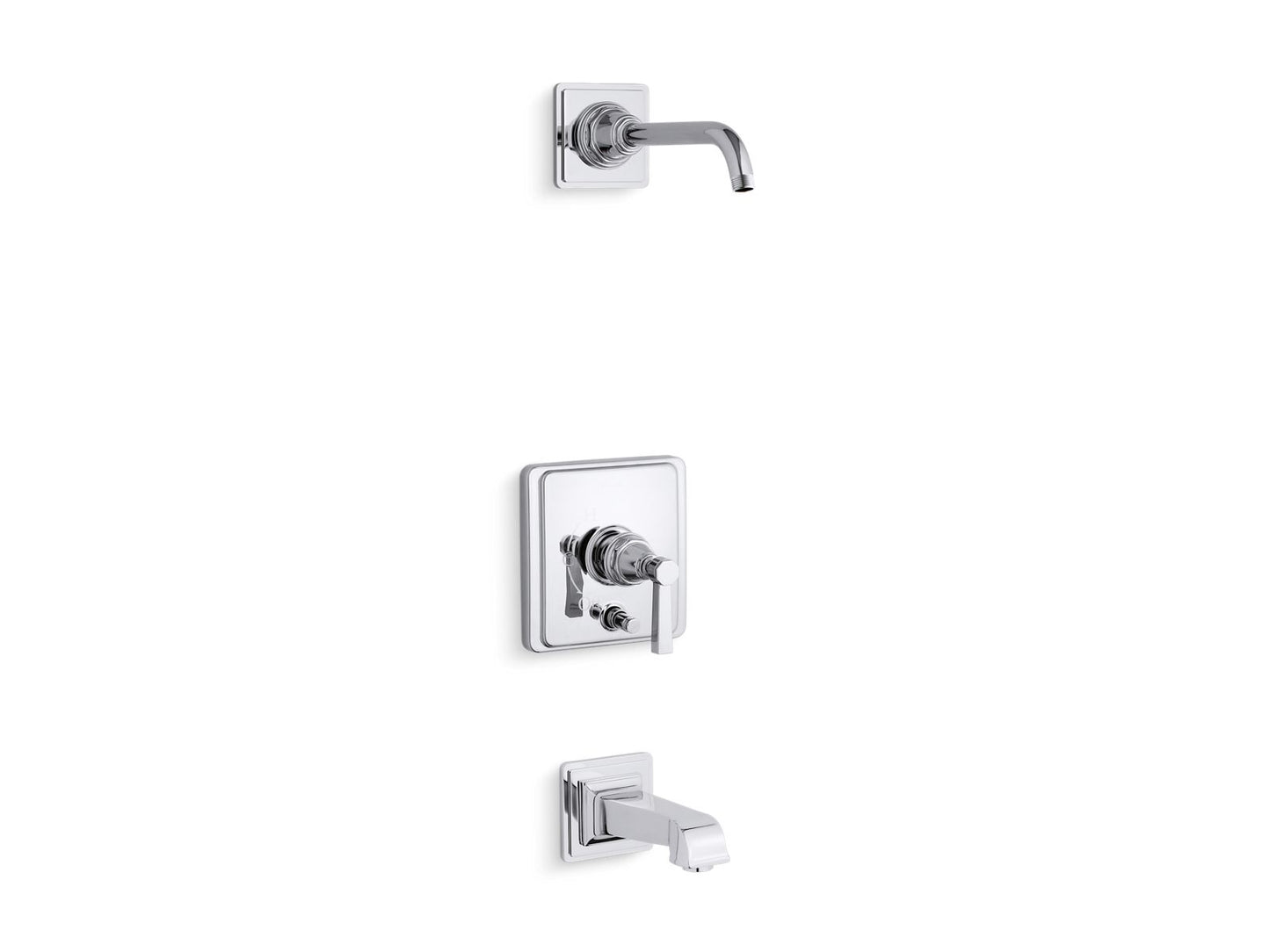 KOHLER K-T13133-4AL-CP Pinstripe Pure Rite-Temp Bath And Shower Trim Kit With Push-Button Diverter And Lever Handle, Without Showerhead In Polished Chrome