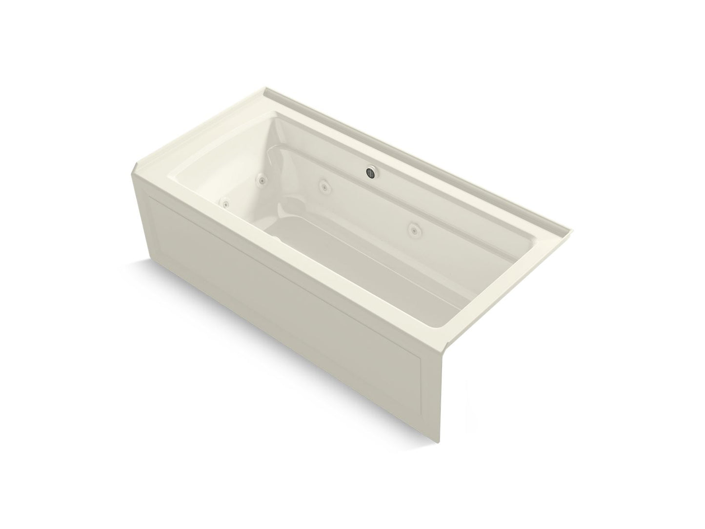 KOHLER Archer 66" x 32" alcove Heated BubbleMassage air bath and whirlpool, right drain - Biscuit, K-1949-XGHRA-96