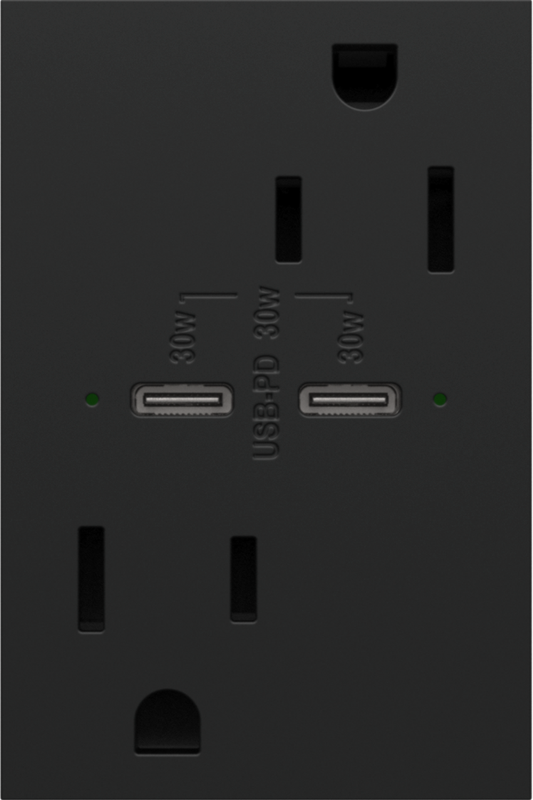 LEGRAND ARTRUSB15PD30G4 ADORNE 15A Tamper-Resistant Ultra-Fast Plus Power Delivery USB Type-C/C Outlet, Plus-Size, Graphite