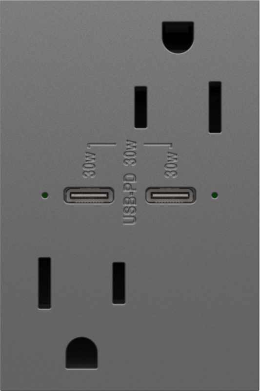 LEGRAND ARTRUSB15PD30M4 ADORNE 15A Tamper-Resistant Ultra-Fast Plus Power Delivery USB Type-C/C Outlet, Plus-Size, Magnesium