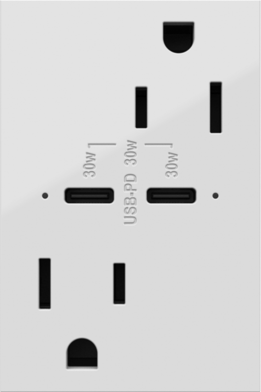 LEGRAND ARTRUSB15PD30W4 ADORNE 15A Tamper-Resistant Ultra-Fast Plus Power Delivery USB Type-C/C Outlet, Plus-Size, White