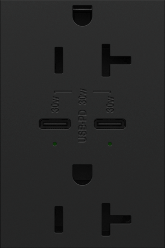 LEGRAND ARTRUSB20PD30G4 ADORNE 20A Tamper-Resistant Ultra-Fast Plus Power Delivery USB Type-C/C Outlet, Plus-Size, Graphite