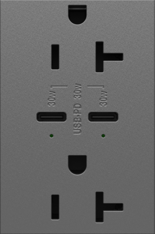 LEGRAND ARTRUSB20PD30M4 ADORNE 20A Tamper-Resistant Ultra-Fast Plus Power Delivery USB Type-C/C Outlet, Plus-Size, Magnesium