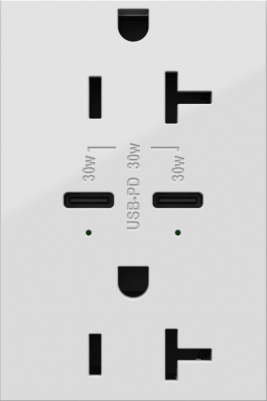 LEGRAND ARTRUSB20PD30W4 ADORNE 20A Tamper-Resistant Ultra-Fast Plus Power Delivery USB Type-C/C Outlet, Plus-Size, White