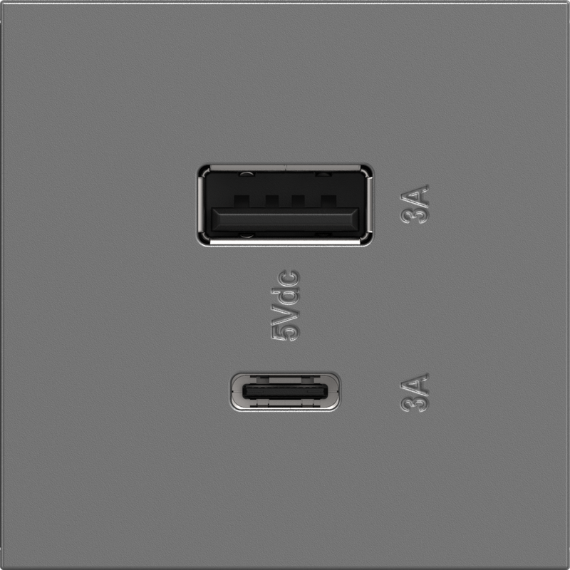 LEGRAND ARUSB2AC6M4 ADORNE Ultra-Fast USB Type-A/C Outlet Module, Magnesium