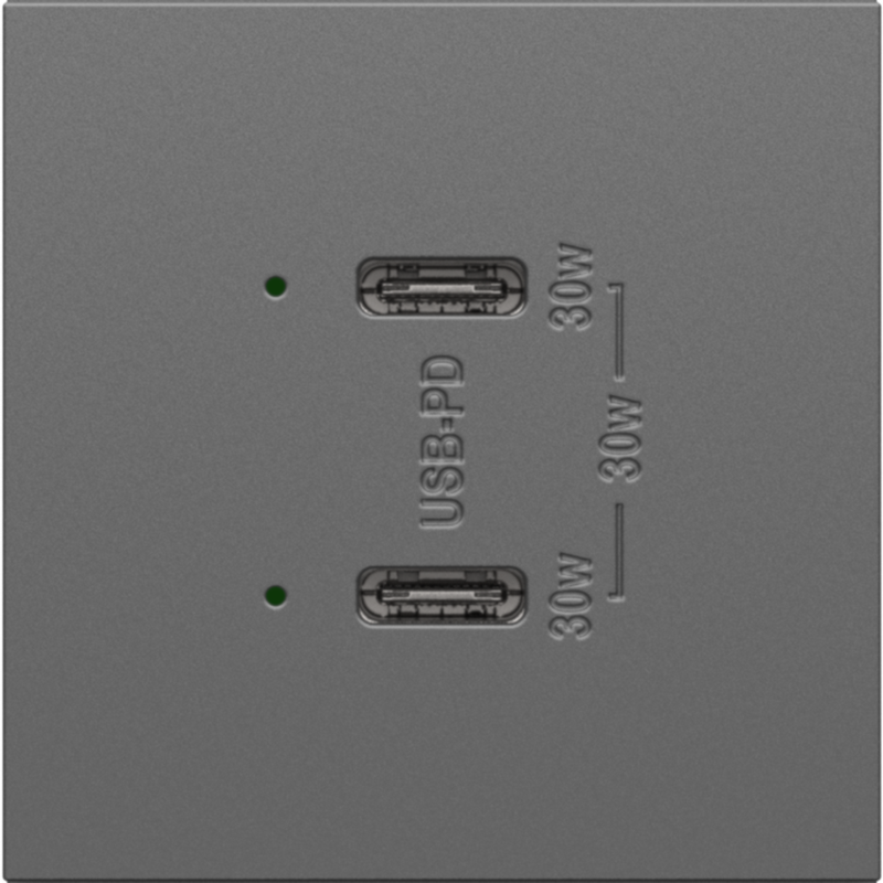 LEGRAND ARUSB30PDM4 ADORNE Ultra-Fast Plus Power Delivery USB Type-C/C Outlet Module, Magnesium