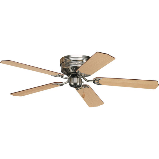 PROGRESS LIGHTING P2525-09 AirPro Collection 52" Five-Blade Hugger Ceiling Fan in Brushed Nickel