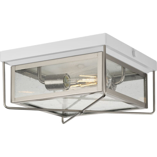 PROGRESS LIGHTING P550069-135 Barlowe Collection Two-Light Stainless Steel and Clear Seeded Glass Farmhouse Style Flush Mount Ceiling Light in Stainless Steel