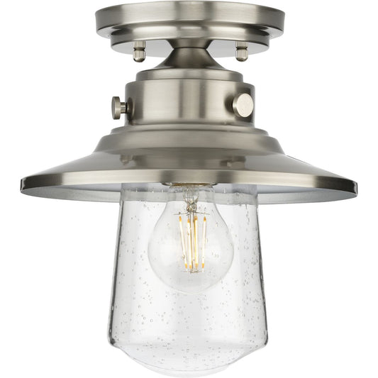 PROGRESS LIGHTING P550094-135 Tremont Collection One-Light Stainless Steel and Clear Seeded Glass Farmhouse Style Ceiling Light in Stainless Steel