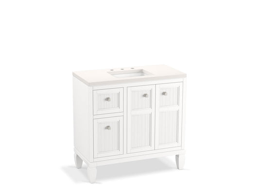 KOHLER K-33537-ASB-0 Hearthaven 36" Bathroom Vanity Cabinet With Sink And Quartz Top In White