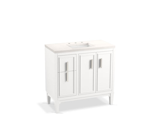 KOHLER K-33545-ASB-0 Southerk 36" Bathroom Vanity Cabinet With Sink And Quartz Top In White