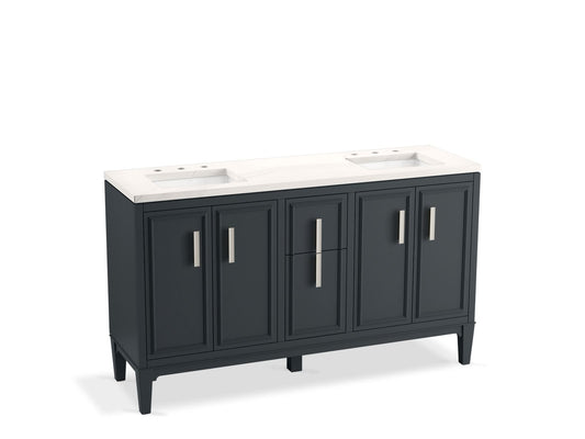 KOHLER K-33547-ASB-1WX Southerk 60" Bathroom Vanity Cabinet With Sinks And Quartz Top In Slate Grey
