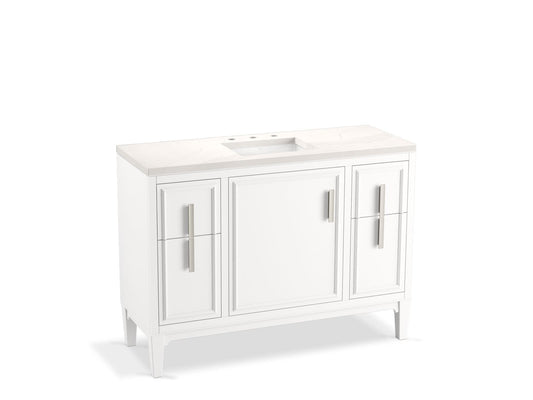KOHLER K-33546-ASB-0 Southerk 48" Bathroom Vanity Cabinet With Sink And Quartz Top In White