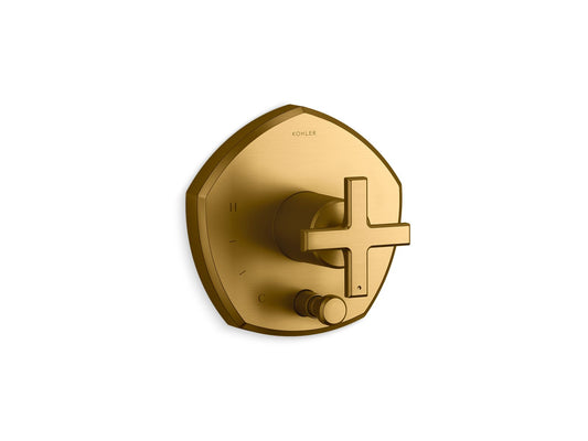 KOHLER K-T27044-3-2MB Occasion Rite-Temp Valve Trim With Push-Button Diverter And Cross Handle In Vibrant Brushed Moderne Brass