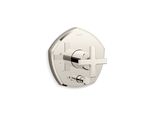 KOHLER K-T27044-3-SN Occasion Rite-Temp Valve Trim With Push-Button Diverter And Cross Handle In Vibrant Polished Nickel