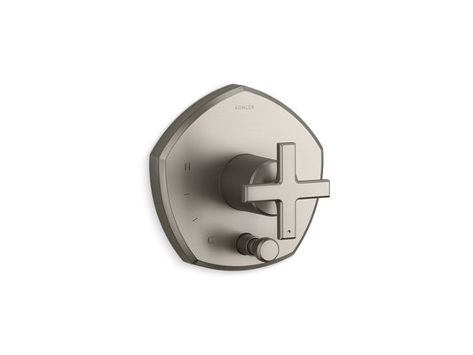 KOHLER K-T27044-3-BN Occasion Rite-Temp Valve Trim With Push-Button Diverter And Cross Handle In Vibrant Brushed Nickel