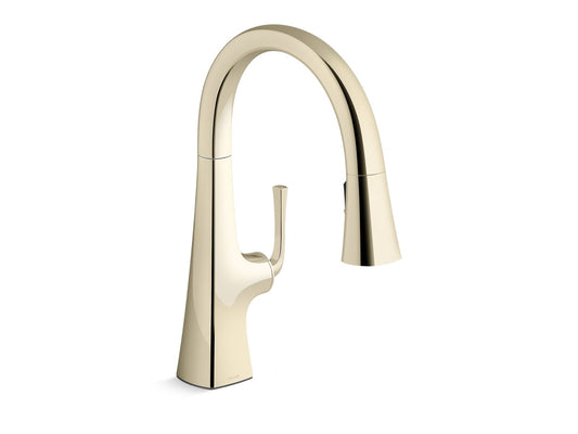 KOHLER K-22063-AF Graze Pull-Down Kitchen Sink Faucet With Three-Function Sprayhead In Vibrant French Gold