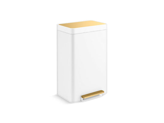 Kohler K-20940-WMB 13-Gallon Stainless Steel Step Trash Can In White Moderne Brushed Brass