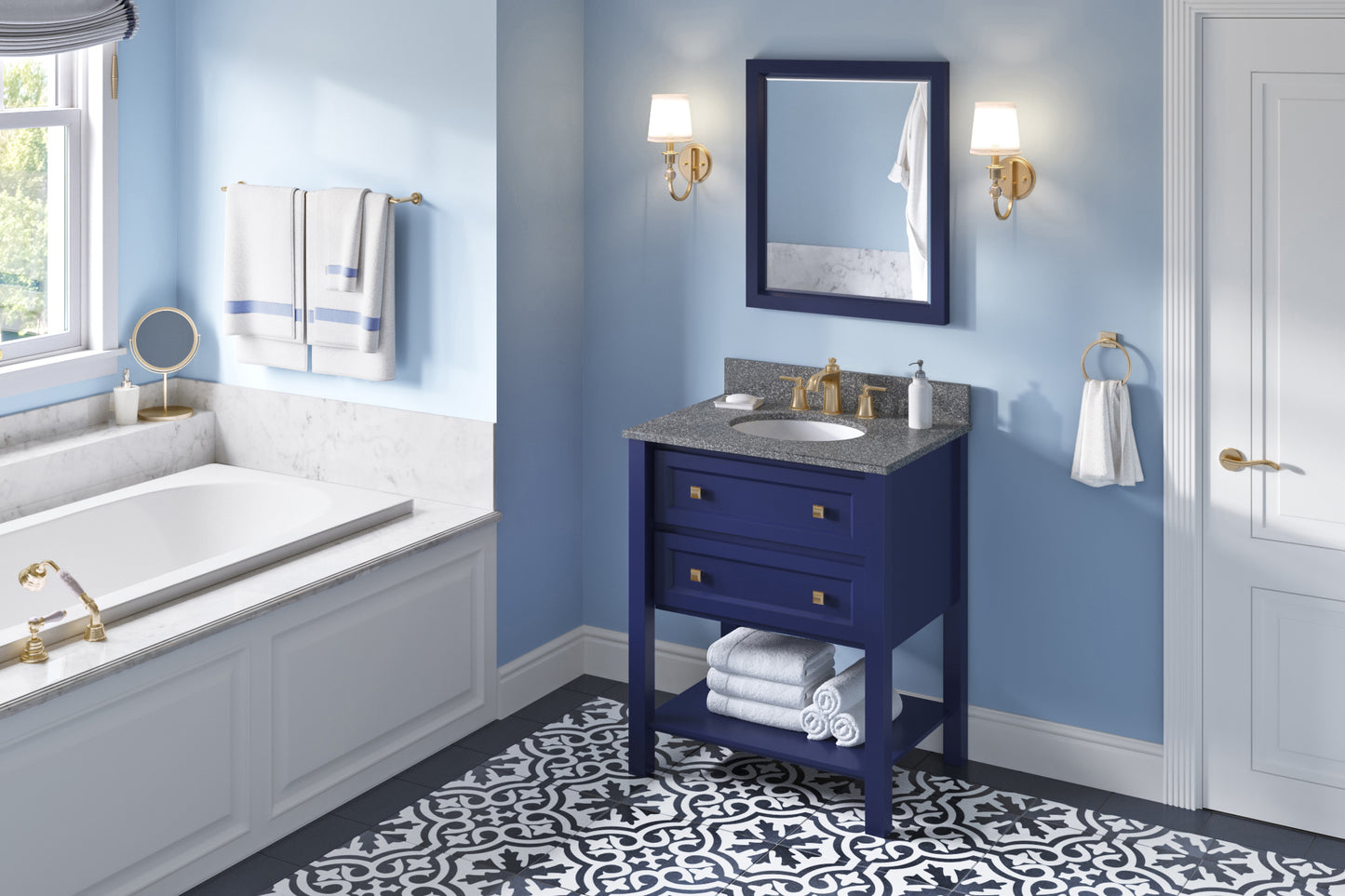 JEFFREY ALEXANDER VKITADL30BLBOO 30" Hale Blue Adler Vanity, Boulder Cultured Marble Vanity Top, undermount oval bowl