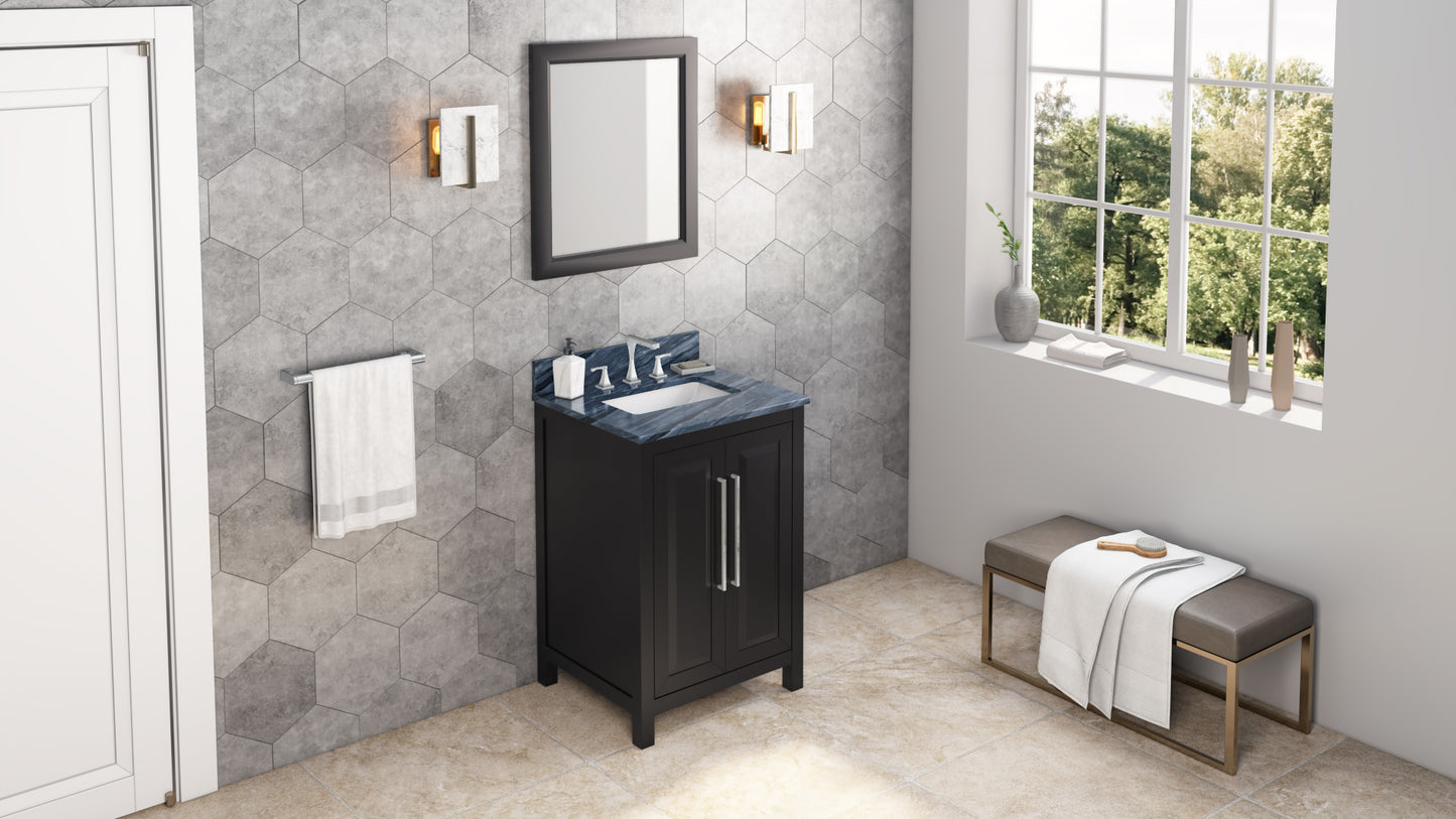 JEFFREY ALEXANDER VKITCAD24BKMGR 24" Black Cade Vanity, Grey Marble Vanity Top, undermount rectangle bowl