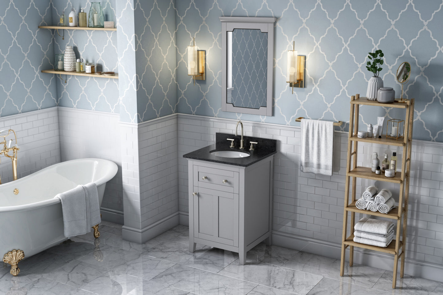 JEFFREY ALEXANDER VKITCHA24GRBGO 24" Grey Chatham Vanity, Black Granite Vanity Top, undermount oval bowl