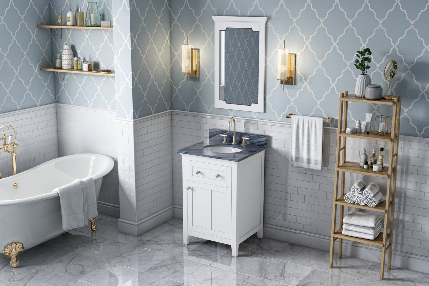 JEFFREY ALEXANDER VKITCHA24WHMGO 24" White Chatham Vanity, Grey Marble Vanity Top, undermount oval bowl