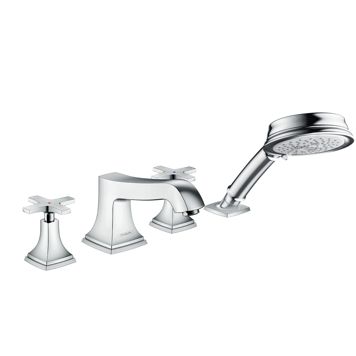 HANSGROHE 31449001 Metropol Classic 4-Hole Roman Tub Set Trim with Cross Handles and 1.8 GPM Handshower - Chrome