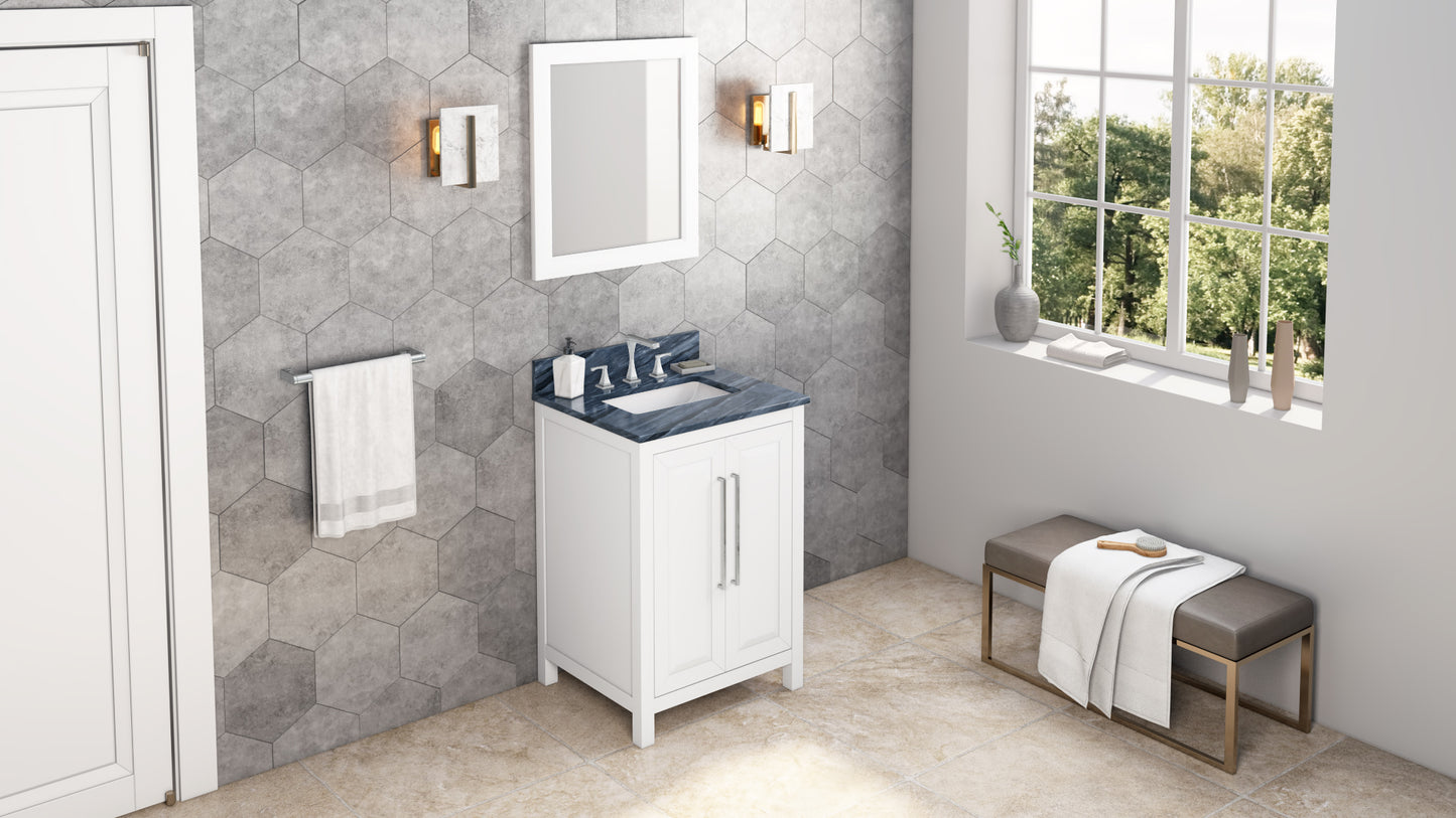 JEFFREY ALEXANDER VKITCAD24WHMGR 24" White Cade Vanity, Grey Marble Vanity Top, undermount rectangle bowl