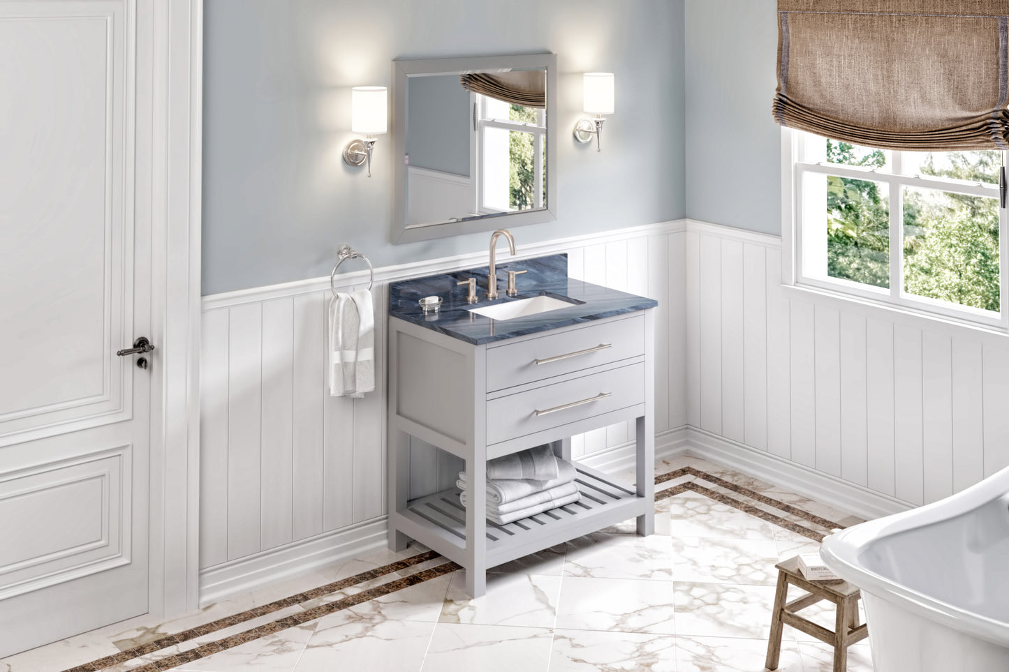 JEFFREY ALEXANDER VKITWAV36GRMGR 36" Grey Wavecrest Vanity, Grey Marble Vanity Top, undermount rectangle bowl