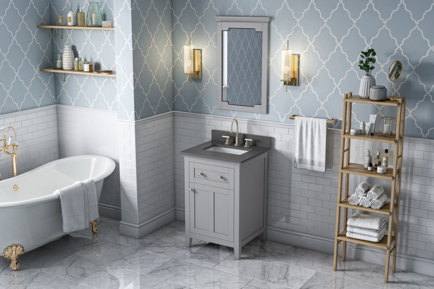 JEFFREY ALEXANDER VKITCHA24GRGQR 24" Grey Chatham Vanity, Grey Quartz Vanity Top, undermount rectangle bowl