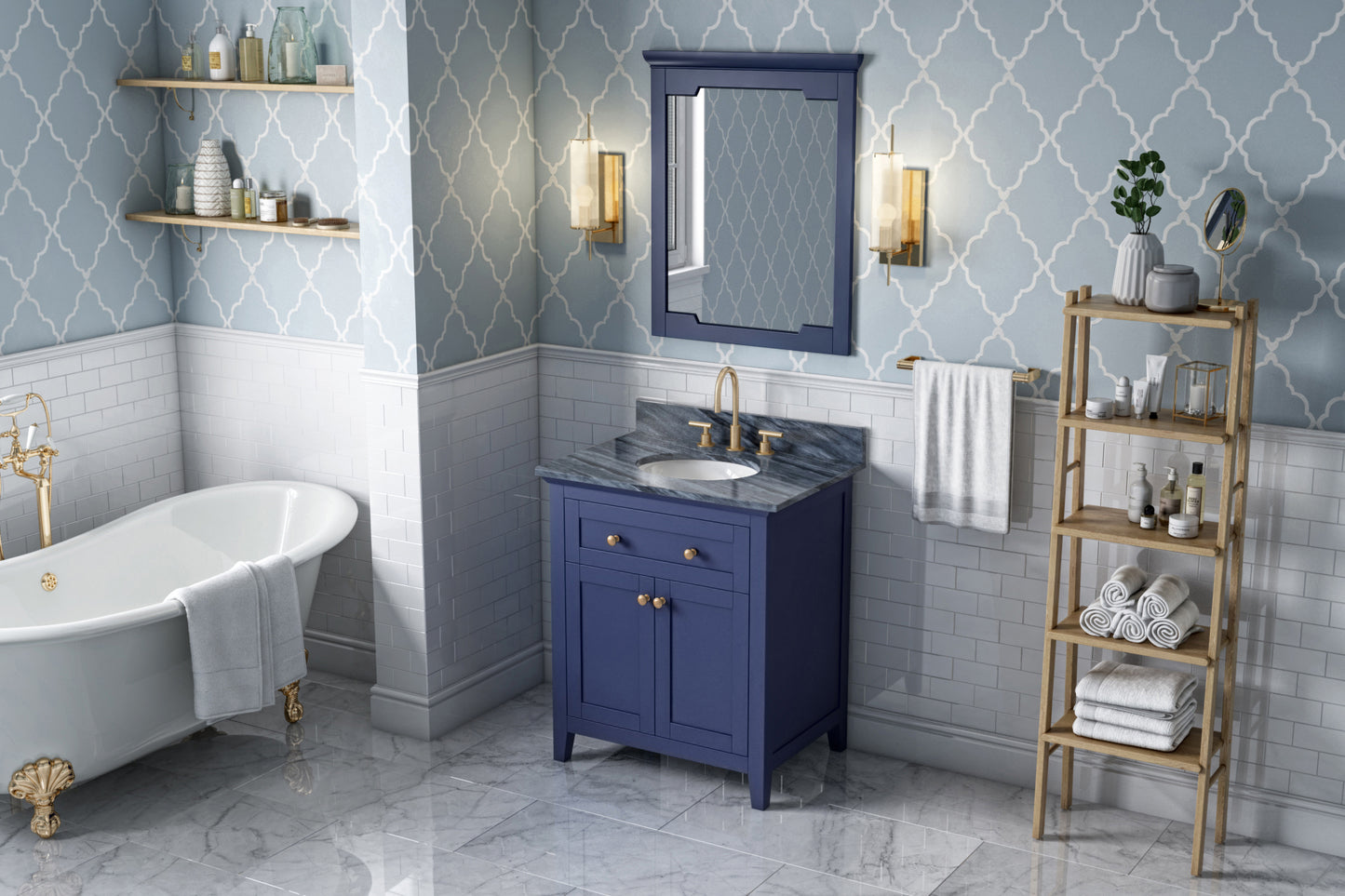 JEFFREY ALEXANDER VKITCHA30BLMGO 30" Hale Blue Chatham Vanity, Grey Marble Vanity Top, undermount oval bowl