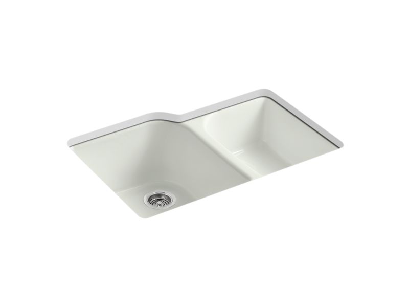 KOHLER K-5931-4U-NY Executive Chef 33" x 22" x 10-5/8" Undermount large/medium, high/low double-bowl kitchen sink with 4 oversize faucet holes