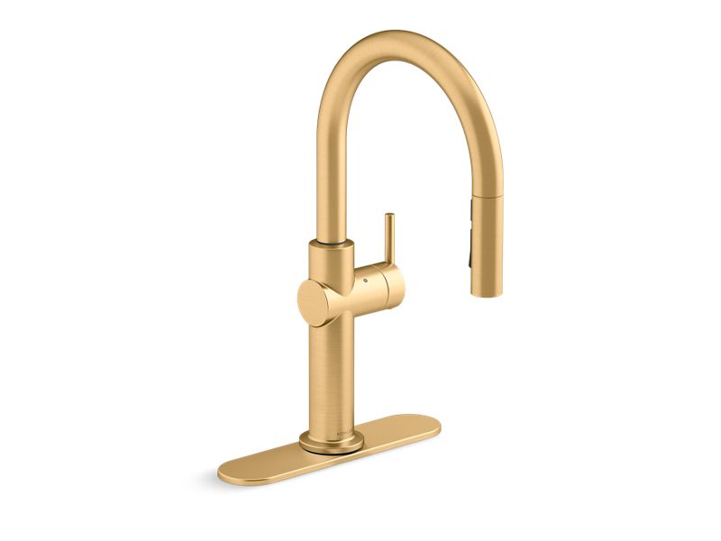 KOHLER K-22974-WB-2MB Vibrant Brushed Moderne Brass Crue Touchless pull-down kitchen sink faucet with KOHLER Konnect and three-function sprayhead