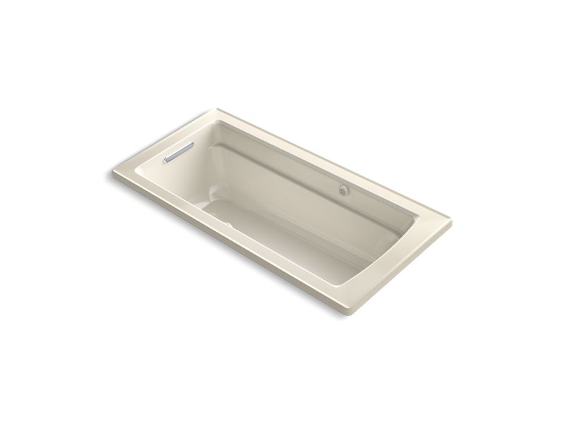 KOHLER Archer K-1949-GHW-47 Almond 66" x 32" drop-in Heated BubbleMassage air bath with Bask heated surface