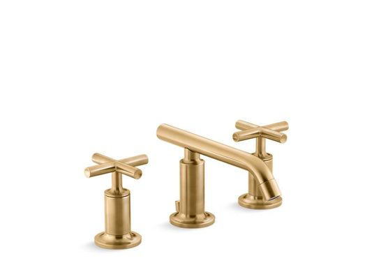 KOHLER K-14410-3-2MB Vibrant Brushed Moderne Brass Purist Widespread bathroom sink faucet with cross handles, 1.2 gpm