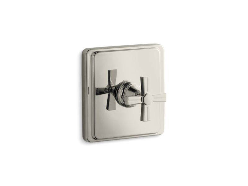 KOHLER K-T13173-3B-SN Vibrant Polished Nickel Pinstripe Valve trim with cross handle for thermostatic valve, requires valve