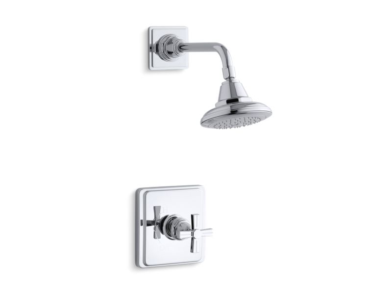 KOHLER K-TS13134-3B-CP Polished Chrome Pinstripe Rite-Temp shower valve trim with cross handle and 2.5 gpm showerhead