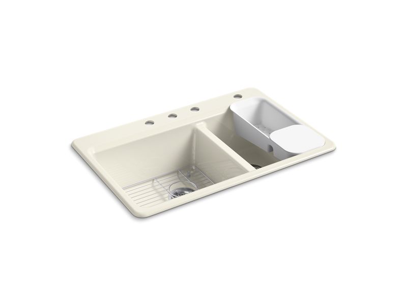 KOHLER 5871-1A2-0 Riverby Top-Mount Single-Bowl Workstation Kitchen Sink with Accessories, 33" L, White - 3