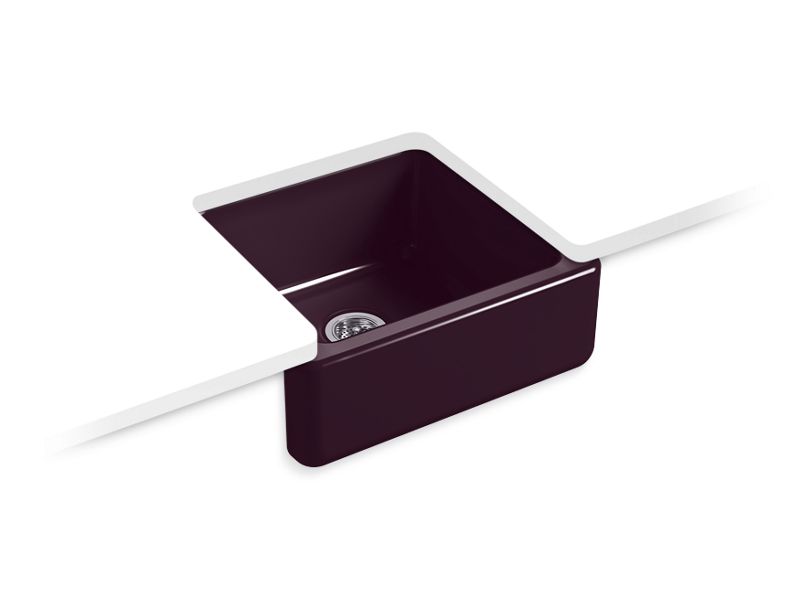 KOHLER K-5665-PLM Whitehaven 23-1/2" x 21-9/16" x 9-5/8" undermount single-bowl farmhouse sink with tall apron